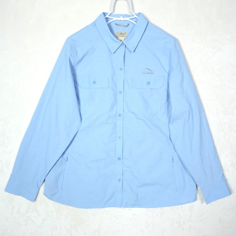 LL Bean Insect Repellent Shirt Womens 1X Plus Blue Long Sleeve‎